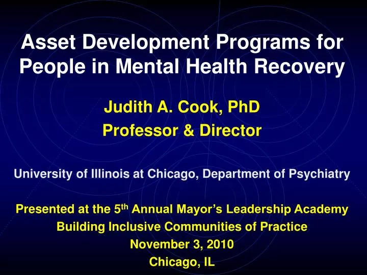 asset development programs for people in mental health recovery