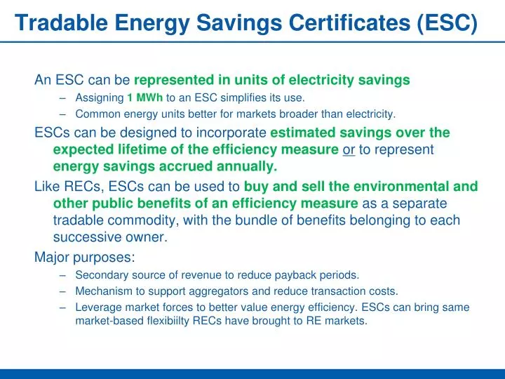tradable energy savings certificates esc