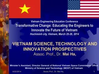 VIETNAM SCIENCE, TECHNOLOGY AND INNOVATION PROSPECTIVES Assoc. Prof., Dr. Mai Ha,