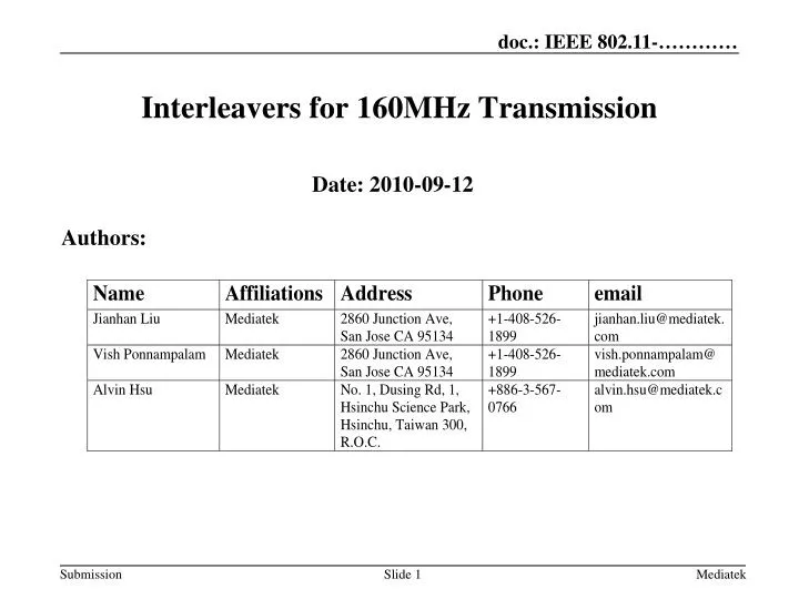 interleavers for 160mhz transmission