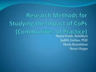 Research Methods for Studying the Impact of CoPs (Communities of Practice)