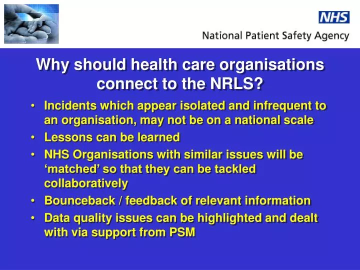 why should health care organisations connect to the nrls