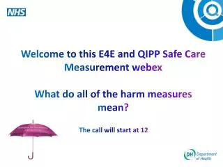 Welcome to this E4E and QIPP Safe Care Measurement webex What do all of the harm measures mean?