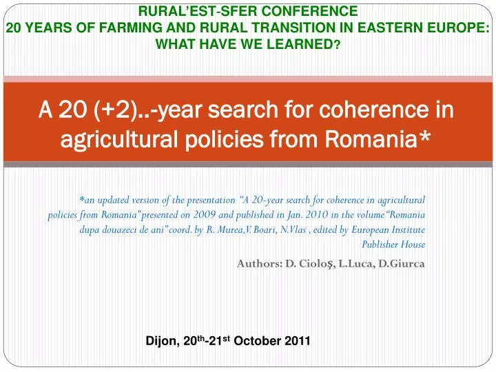a 20 2 year search for coherence in agricultural policies from romania