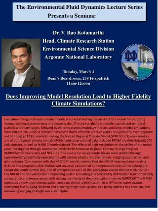 The Environmental Fluid Dynamics Lecture Series Presents a Seminar