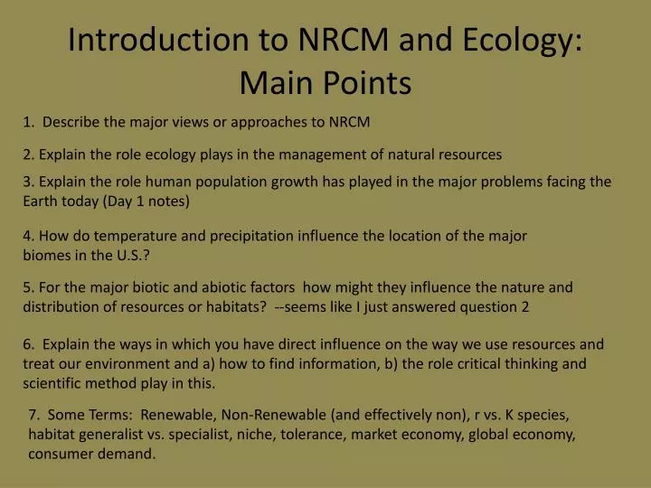introduction to nrcm and ecology main points