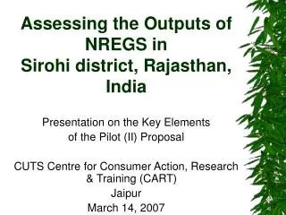 Assessing the Outputs of NREGS in Sirohi district, Rajasthan, India