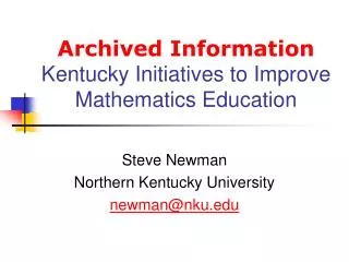 Archived Information Kentucky Initiatives to Improve Mathematics Education