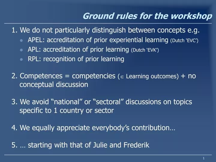 ground rules for the workshop