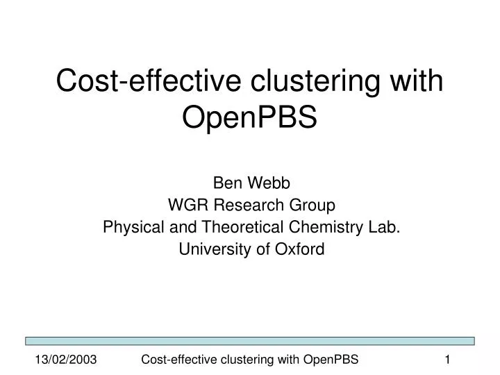 cost effective clustering with openpbs
