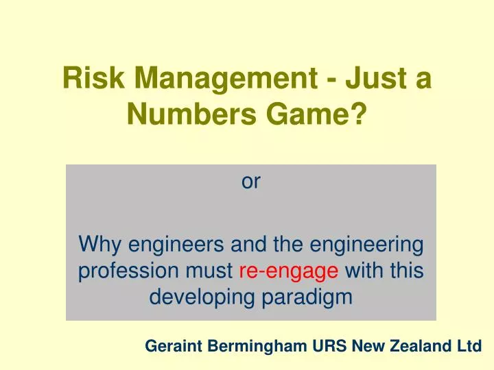 risk management just a numbers game