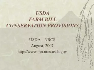 USDA FARM BILL CONSERVATION PROVISIONS