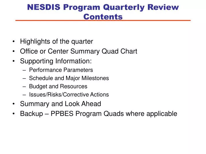 nesdis program quarterly review contents