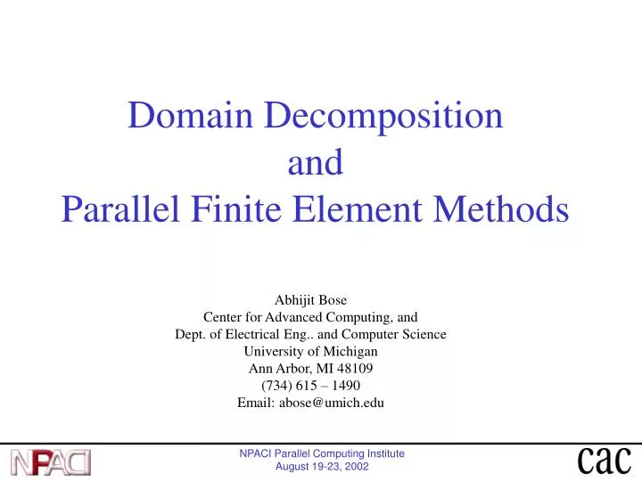 domain decomposition and parallel finite element methods