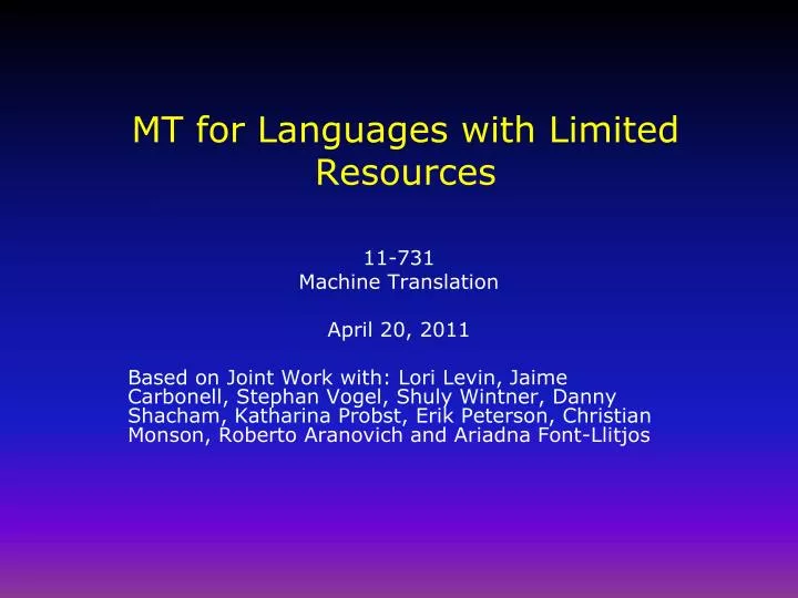 mt for languages with limited resources