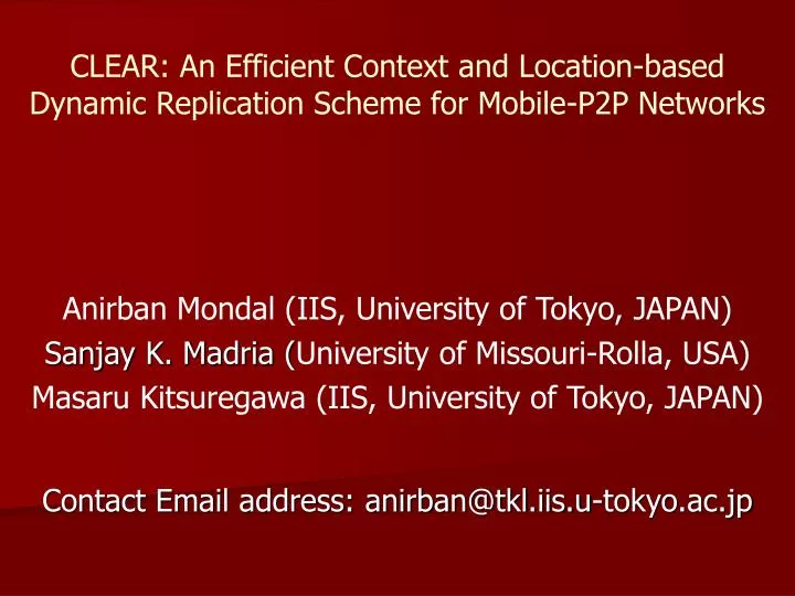 clear an efficient context and location based dynamic replication scheme for mobile p2p networks