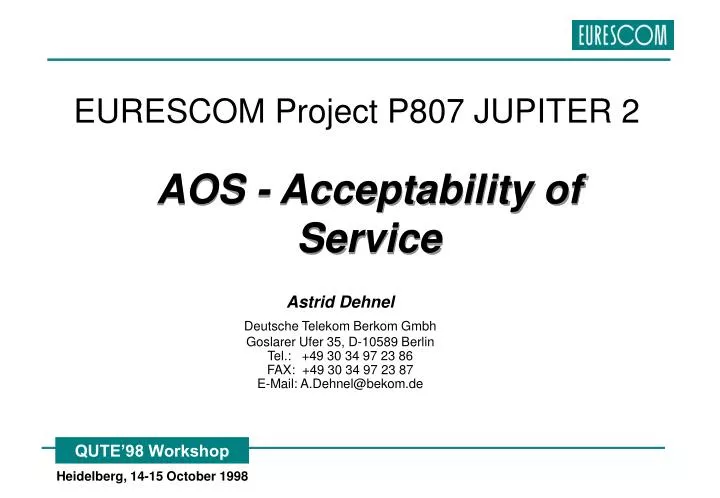 eurescom project p807 jupiter 2