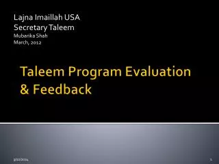 Taleem Program Evaluation &amp; Feedback
