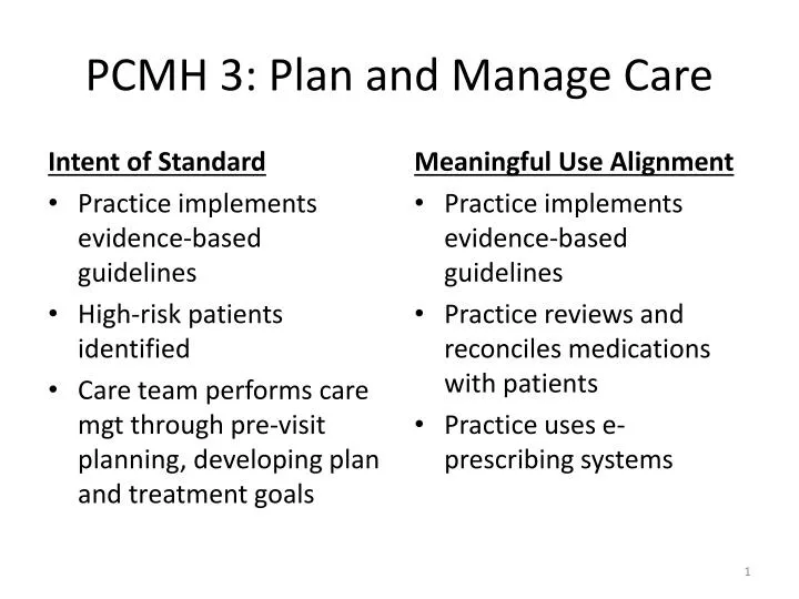 pcmh 3 plan and manage care