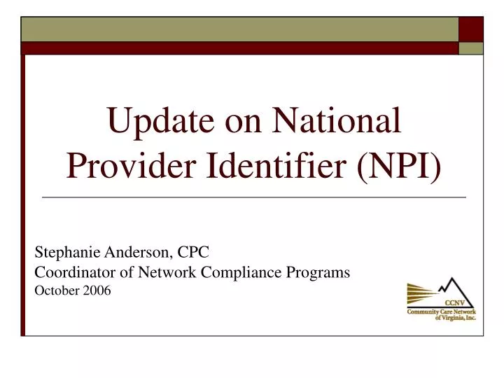 update on national provider identifier npi