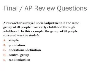 Final / AP Review Questions