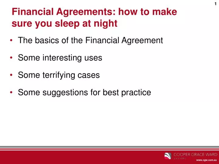 financial agreements how to make sure you sleep at night
