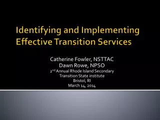 Identifying and Implementing Effective Transition Services