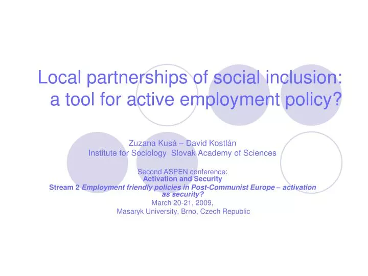 local partnerships of social inclusion a tool for active employment policy