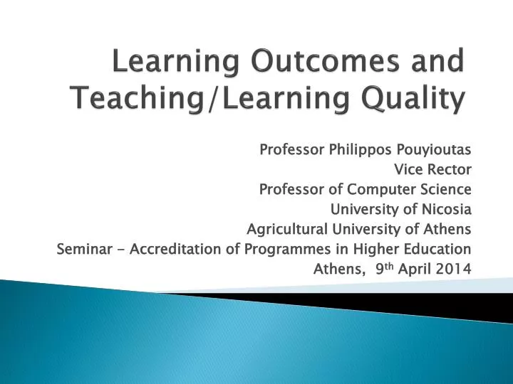 learning outcomes and teaching learning quality