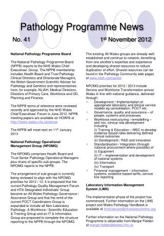 Pathology Programme News No. 41 1 st November 2012