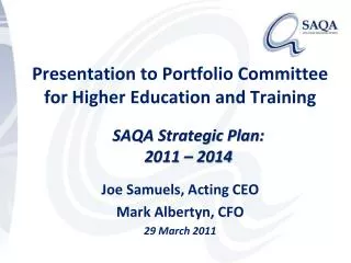 Presentation to Portfolio Committee for Higher Education and Training