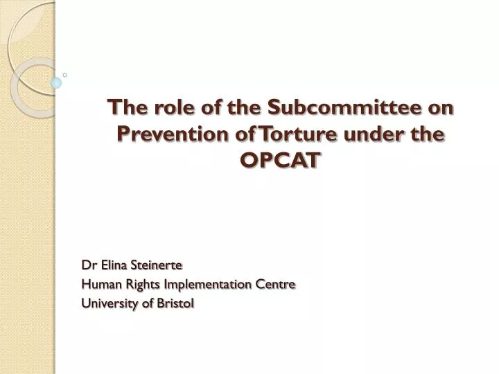 the role of the subcommittee on prevention of torture under the opcat