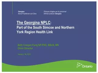 The Georgina NPLC : Part of the South Simcoe and Northern York Region Health Link