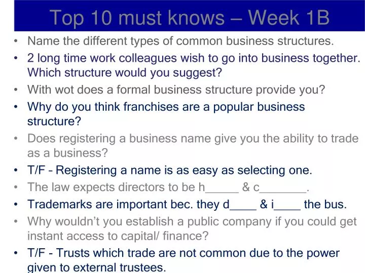 top 10 must knows week 1b