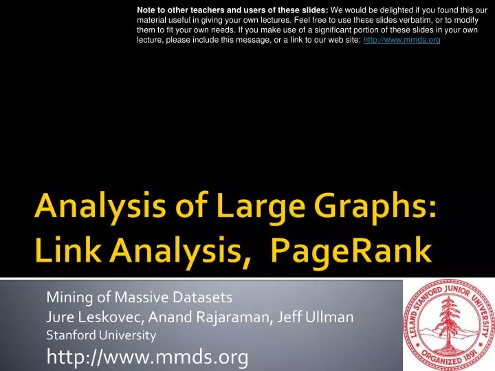 analysis of large graphs link analysis pagerank