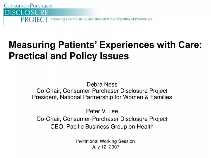 measuring patients experiences with care practical and policy issues