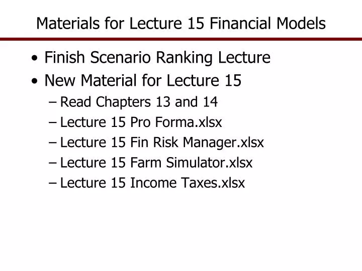materials for lecture 15 financial models