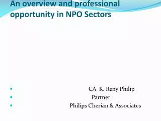 An overview and professional opportunity in NPO Sectors