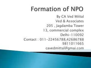 Formation of NPO