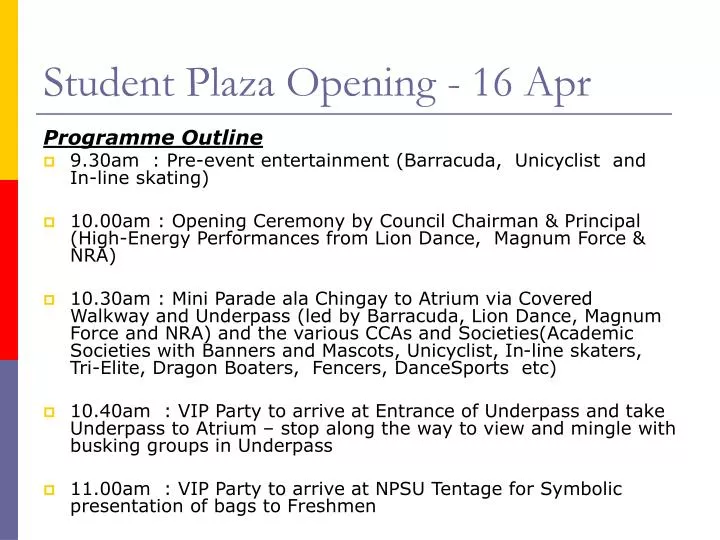 student plaza opening 16 apr