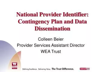 National Provider Identifier: Contingency Plan and Data Dissemination