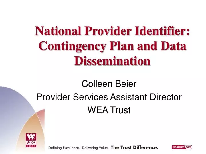 national provider identifier contingency plan and data dissemination