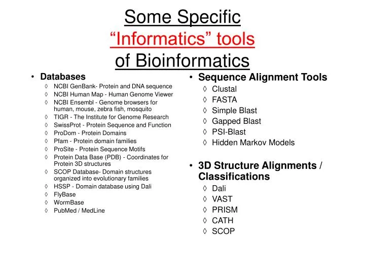 some specific informatics tools of bioinformatics