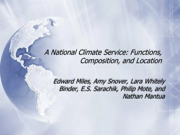 a national climate service functions composition and location