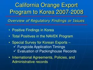 California Orange Export Program to Korea 2007-2008