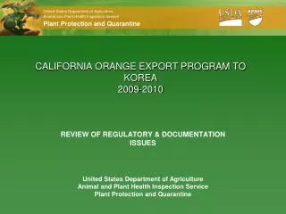 CALIFORNIA ORANGE EXPORT PROGRAM TO KOREA 2009-2010