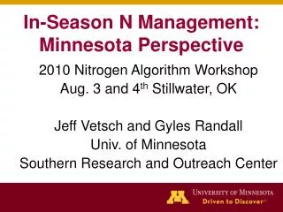 In-Season N Management: Minnesota Perspective