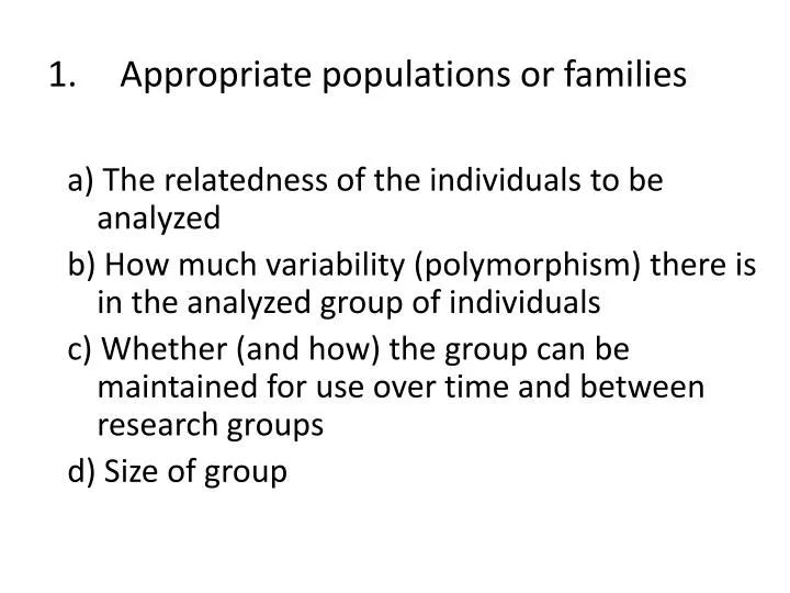 appropriate populations or families