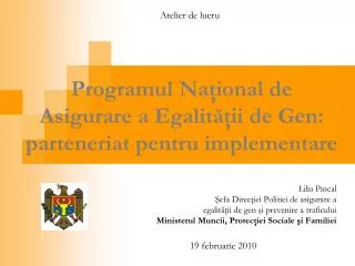 programul na ional de asigurare a egalit ii de gen parteneriat pentru implementare