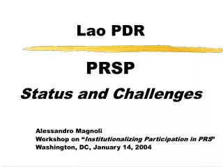 Lao PDR PRSP Status and Challenges